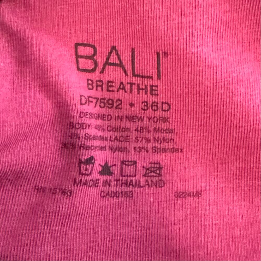 Bali Raspberry Red Breathe Cotton Modal T-Shirt Underwire Bra NEW 36D - Picture 3 of 4